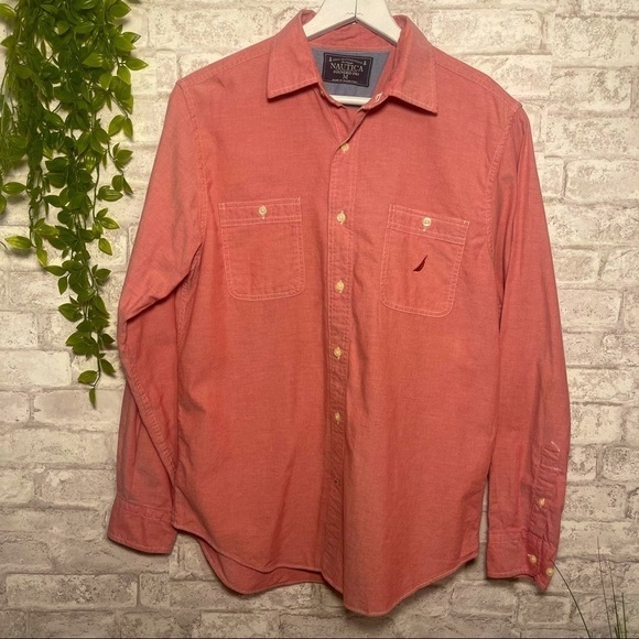 NAUTICA Men’s 100% cotton soft light pink salmon double breasted button up shirt - Picture 1 of 7